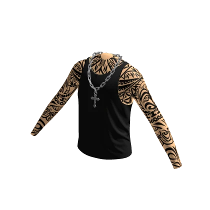 Black Tank Top w/ Silver Cross Chain & Sleeves