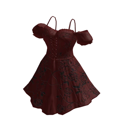 ♾️ Dark red ruffled rose corset dress