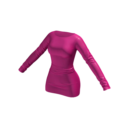☆ Hot Pink Leather Long Sleeve Mini Dress