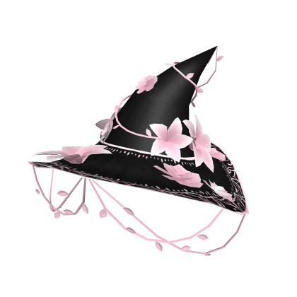 Floral witch hat with vines - black/pink