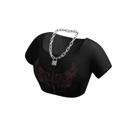 Black Crop Top w/ Red Print & Lock Necklace