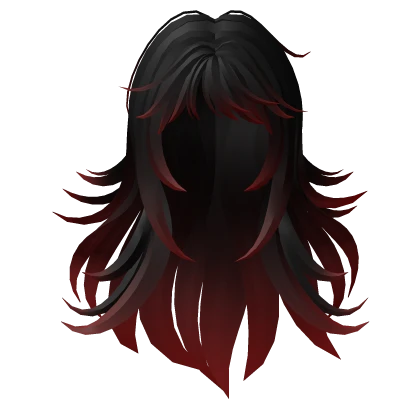 Long Flowy Anime Hair in Black to Red Gradient