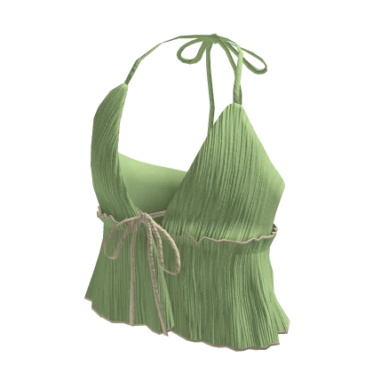 Tie Front Backless Halter Top Green