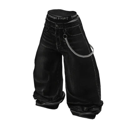 ★y2k chain loosefit wide Black jeans★