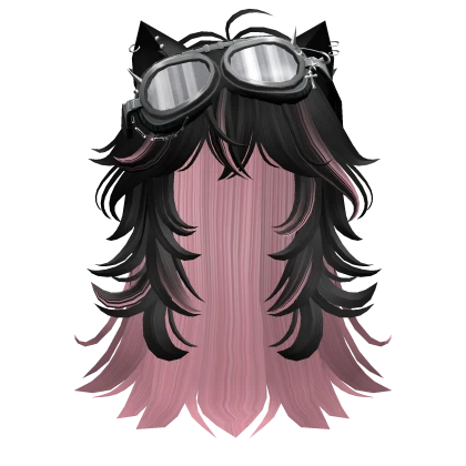 Pink&Black Anime cat hair w/ Y2K Goggles