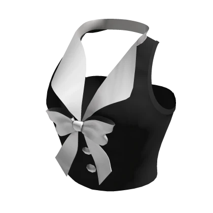 Sleeveless Crop Tank Top Shirt w/ Bow Black White