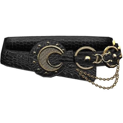 Black Leather Belt Gold Rhinestone Chain Y2K 2000s