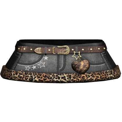 Black Gyaru Skirt Leopard Fur Brown Belt Keychain 