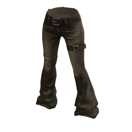 💗Y2K BOOTSCUT JEANS WITH BELT_BROWN