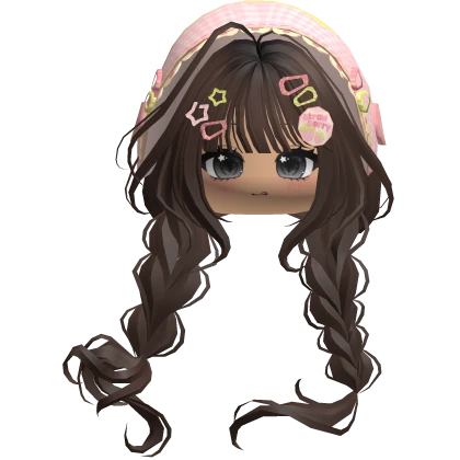 Brown Igari Hair w/ Cute Face & Pink Green Bonnet
