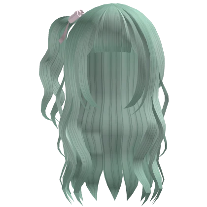 Cute long wavy mint hair with side ponytail