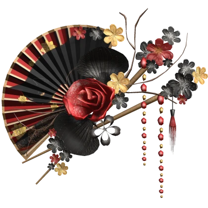 Black Red Panther Floral Traditional Japanese Fan