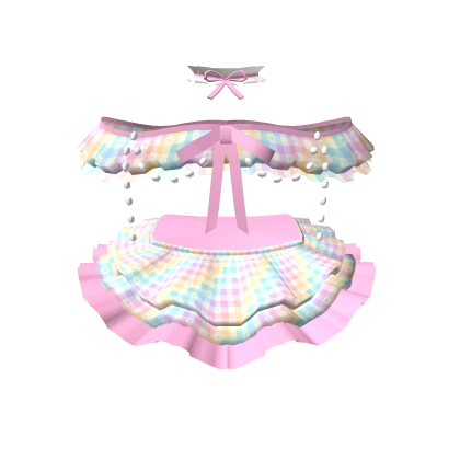 🎀3.0 Cute rainbow ruffled skirt set w pearls